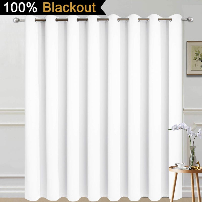 Yakamok Extra Wide Blackout Full Shading Curtains for Patio Door, Thermal Backing Sliding Glass Door Drape, Privacy Assured Window Treatment, Room Divider Curtains,Pure White, W100 x L84, 1 Panel - Image 2